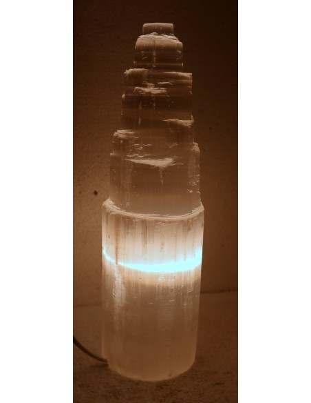 Lampada di cristallo di Selenite di montagna cm 30x9 selenio bianco luna