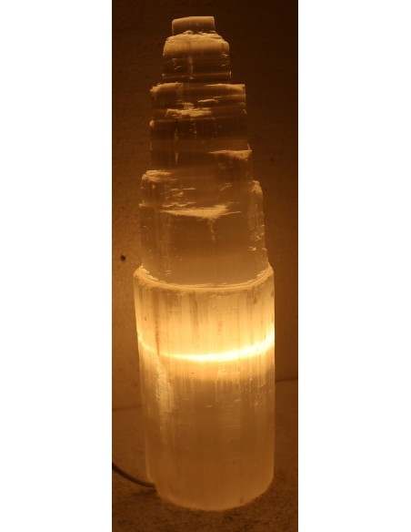 Lampada di cristallo di Selenite di montagna cm 30x9 selenio bianco luna