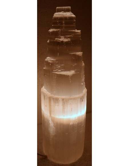 Lampada di cristallo di Selenite di montagna cm 30x9 selenio bianco luna
