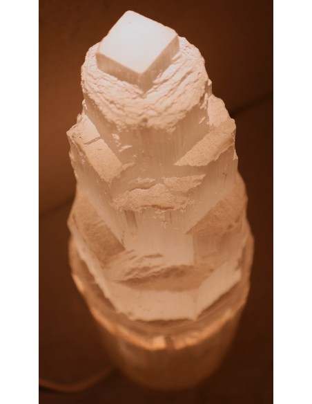 Lampada di cristallo di Selenite di montagna cm 30x9 selenio bianco luna