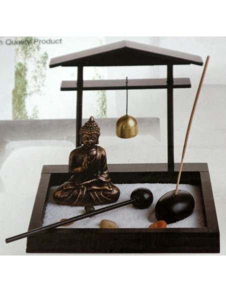 Giardino Zen con Buddha con tempio e campana Gong cm 16