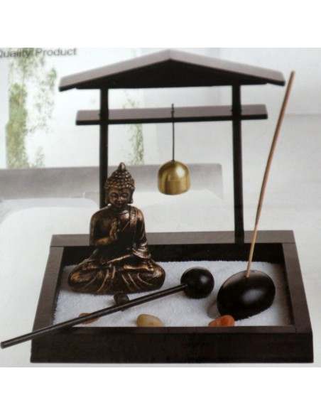 Giardino Zen con Buddha con tempio e campana Gong cm 16