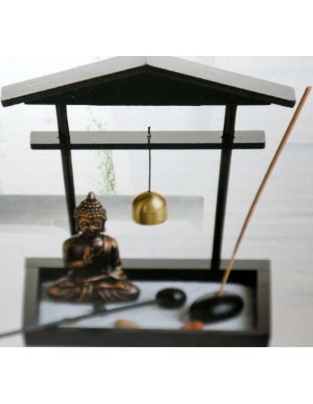 Giardino Zen con Buddha con tempio e campana Gong cm 16