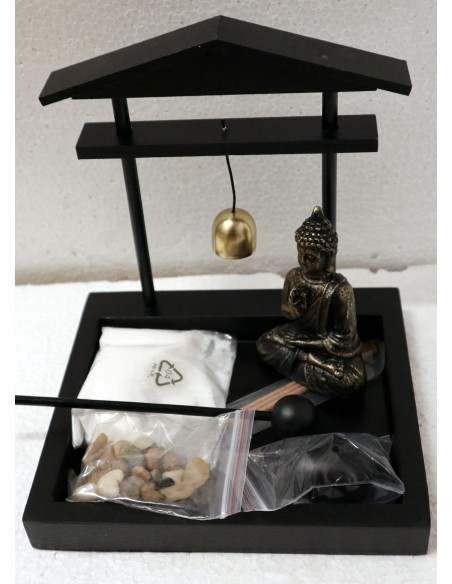 Giardino Zen con Buddha con tempio e campana Gong cm 16