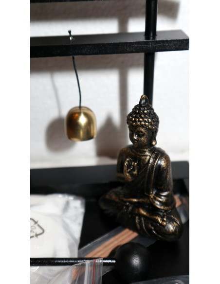 Giardino Zen con Buddha con tempio e campana Gong cm 16