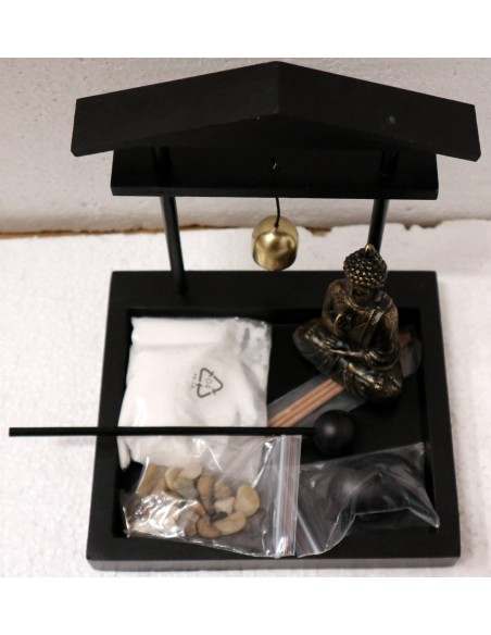 Giardino Zen con Buddha con tempio e campana Gong cm 16