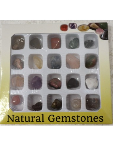 Piccola scatola con 20 gemme pietre cristalli...