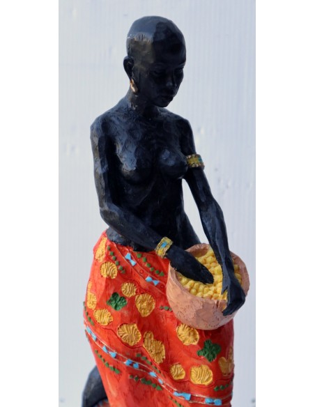 Statua decorativa in resina personaggio africano dipinta a mano cm 10x8x27h donna uomo Africa etnico arredo