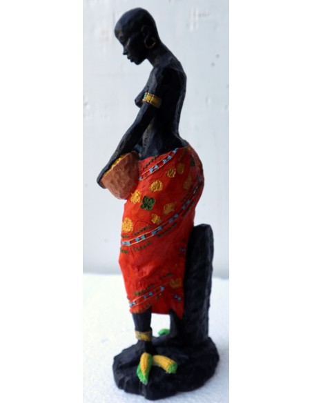 Statua decorativa in resina personaggio africano dipinta a mano cm 10x8x27h donna uomo Africa etnico arredo