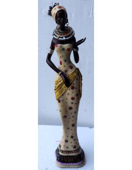 Statua decorativa in resina personaggio africano dipinta a mano cm 7x8x34h donna uomo Africa etnico arredo
