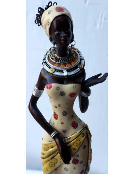 Statua decorativa in resina personaggio africano dipinta a mano cm 7x8x34h donna uomo Africa etnico arredo