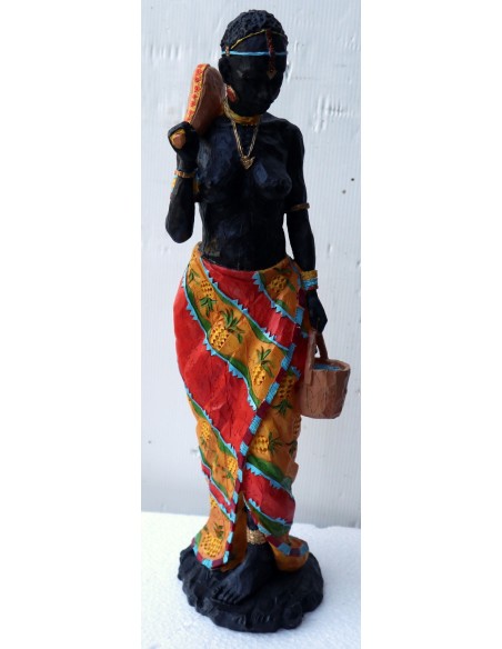 Statua decorativa in resina personaggio africano dipinta a mano cm11x10x38h donna uomo Africa etnico arredo