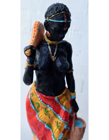 Statua decorativa in resina personaggio africano dipinta a mano cm11x10x38h donna uomo Africa etnico arredo