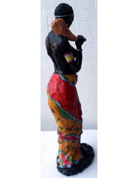 Statua decorativa in resina personaggio africano dipinta a mano cm11x10x38h donna uomo Africa etnico arredo