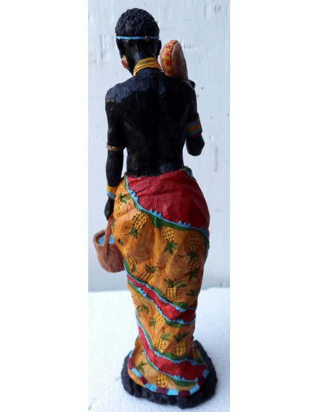Statua decorativa in resina personaggio africano dipinta a mano cm11x10x38h donna uomo Africa etnico arredo