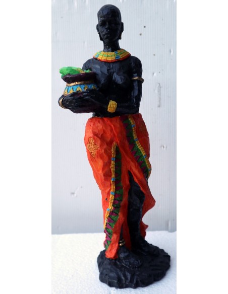 Statua decorativa in resina personaggio africano dipinta a mano cm 9x8x30h donna uomo Africa etnico arredo