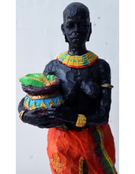 Statua decorativa in resina personaggio africano dipinta a mano cm 9x8x30h donna uomo Africa etnico arredo