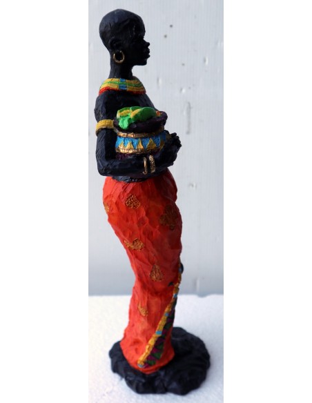 Statua decorativa in resina personaggio africano dipinta a mano cm 9x8x30h donna uomo Africa etnico arredo