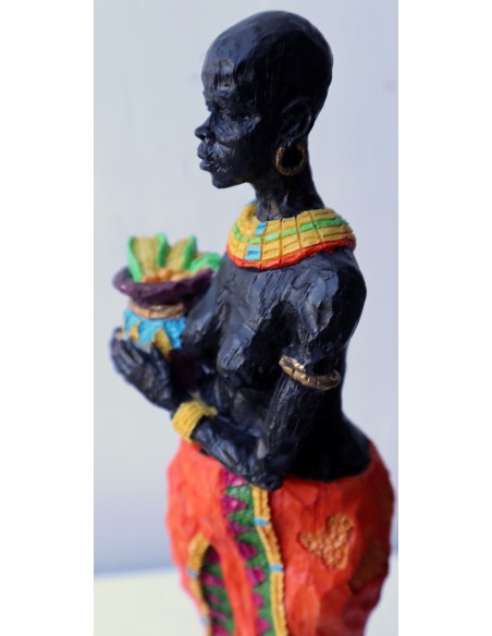 Statua decorativa in resina personaggio africano dipinta a mano cm 9x8x30h donna uomo Africa etnico arredo