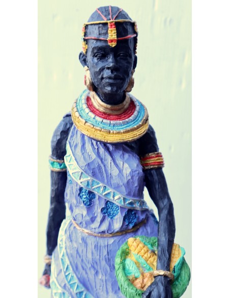 Statua decorativa in resina personaggio africano dipinta a mano cm10x11x40h donna uomo Africa etnico arredo