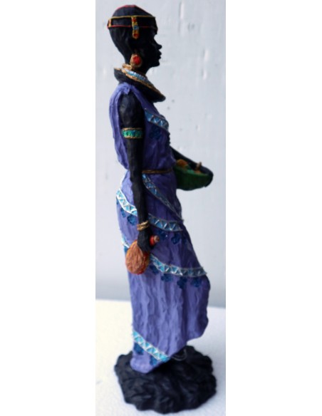 Statua decorativa in resina personaggio africano dipinta a mano cm10x11x40h donna uomo Africa etnico arredo