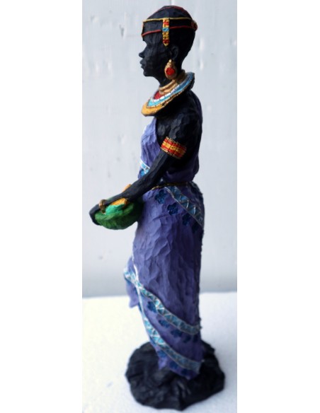 Statua decorativa in resina personaggio africano dipinta a mano cm10x11x40h donna uomo Africa etnico arredo