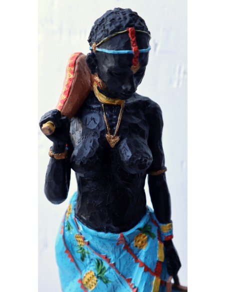 Statua decorativa in resina personaggio africano dipinta a mano cm 11x10x39h donna uomo Africa etnico arredo