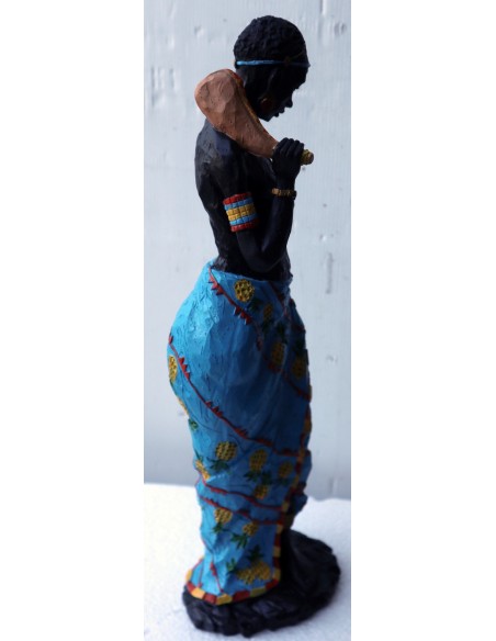 Statua decorativa in resina personaggio africano dipinta a mano cm 11x10x39h donna uomo Africa etnico arredo