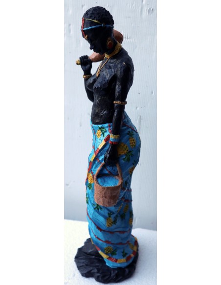 Statua decorativa in resina personaggio africano dipinta a mano cm 11x10x39h donna uomo Africa etnico arredo