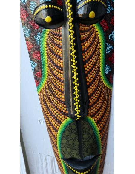 Maschera in legno aborigena dipinta a mano cm 100x25x6h Africa etnico arredo