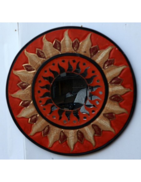 Specchio sole luna marrone antico diametro cm 40 con mosaico di vetro sole/luna