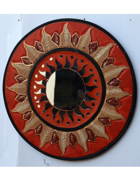 Specchio sole luna marrone antico diametro cm 40 con mosaico di vetro sole/luna