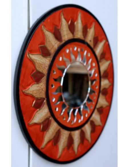 Specchio sole luna marrone antico diametro cm 40 con mosaico di vetro sole/luna