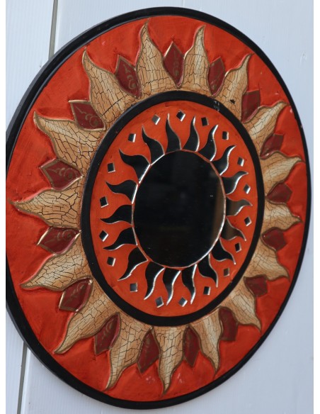 Specchio sole luna marrone antico diametro cm 40 con mosaico di vetro sole/luna