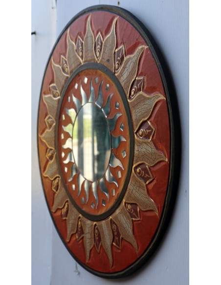 Specchio sole luna marrone antico diametro cm 40 con mosaico di vetro sole/luna