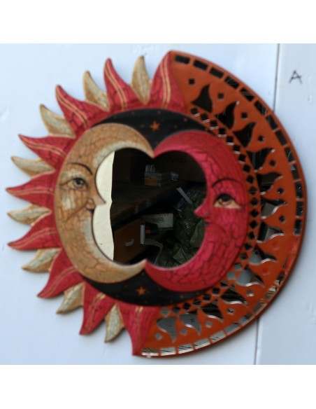 Specchio sole luna rosa beige antico diametro cm 40 con mosaico di vetro sole/luna