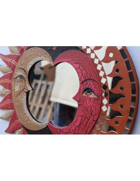 Specchio sole luna rosa beige antico diametro cm 40 con mosaico di vetro sole/luna