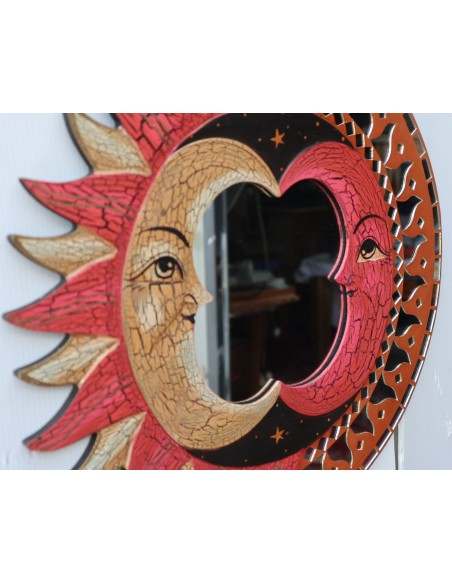 Specchio sole luna rosa beige antico diametro cm 40 con mosaico di vetro sole/luna