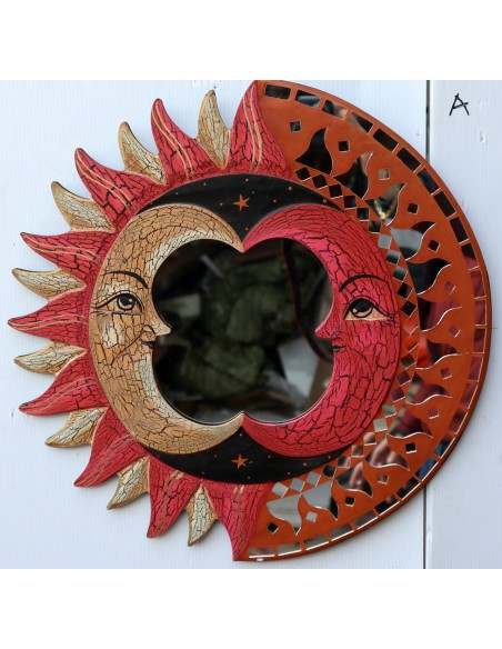 Specchio sole luna rosa beige antico diametro cm 40 con mosaico di vetro sole/luna