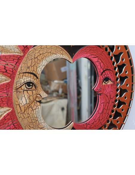 Specchio sole luna rosa beige antico diametro cm 40 con mosaico di vetro sole/luna