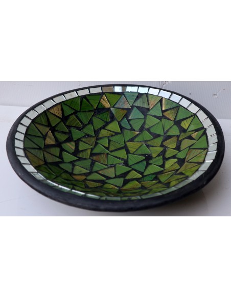 Centrotavola o svuotatasca artigianale in mosaico di vetro di color verde cm 30x10 idea regalo
