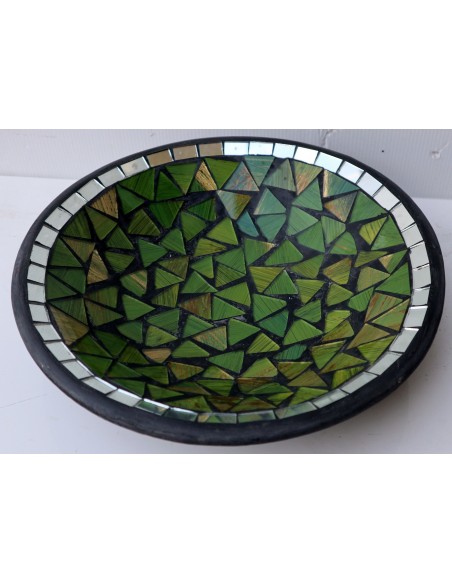 Centrotavola o svuotatasca artigianale in mosaico di vetro di color verde cm 30x10 idea regalo