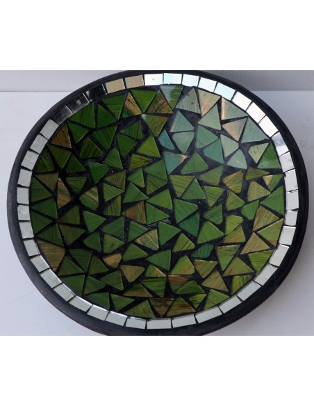 Centrotavola o svuotatasca artigianale in mosaico di vetro di color verde cm 30x10 idea regalo