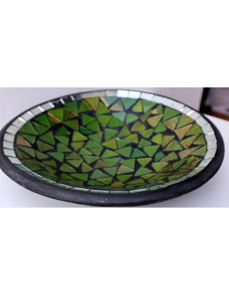 Centrotavola o svuotatasca artigianale in mosaico di vetro di color verde cm 30x10 idea regalo