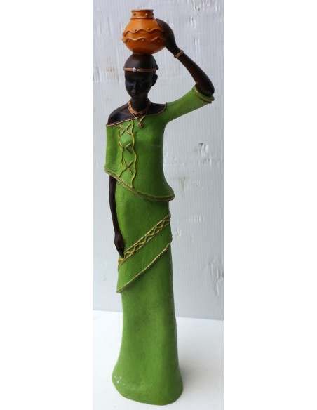 Statua decorativa in resina personaggio africano dipinta a mano cm 40x9x7 blu verde giallo arancio9h donna Africa etnico arredo