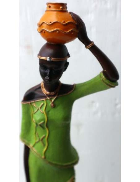 Statua decorativa in resina personaggio africano dipinta a mano cm 40x9x7 blu verde giallo arancio9h donna Africa etnico arredo