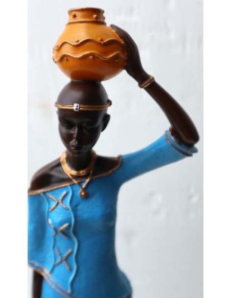 Statua decorativa in resina personaggio africano dipinta a mano cm 40x9x7 blu verde giallo arancio9h donna Africa etnico arredo