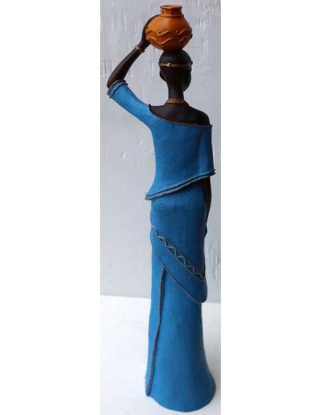 Statua decorativa in resina personaggio africano dipinta a mano cm 40x9x7 blu verde giallo arancio9h donna Africa etnico arredo