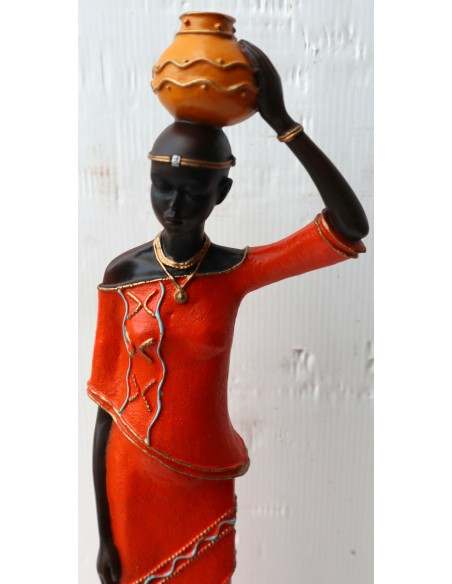 Statua decorativa in resina personaggio africano dipinta a mano cm 40x9x7 blu verde giallo arancio9h donna Africa etnico arredo