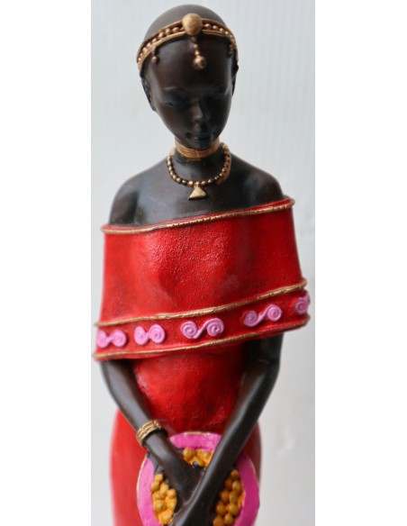 Statua decorativa in resina personaggio africano dipinta a mano cm 30x5x6 rossa giallo donna Africa etnico arredo